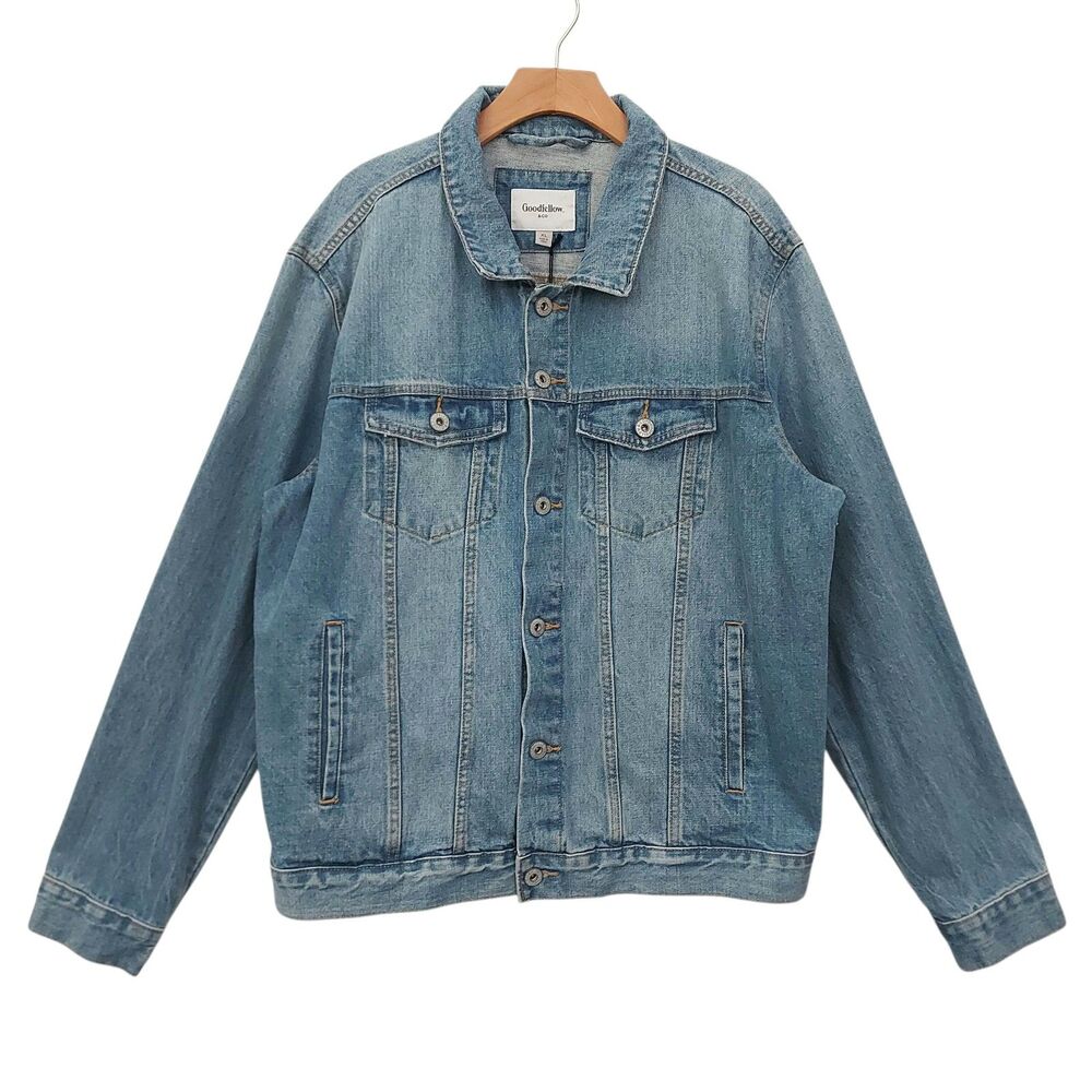 Goodfellow & Co Trucker Denim Jacket Men XL Blue Cotton Standard Fit Heavyweight
